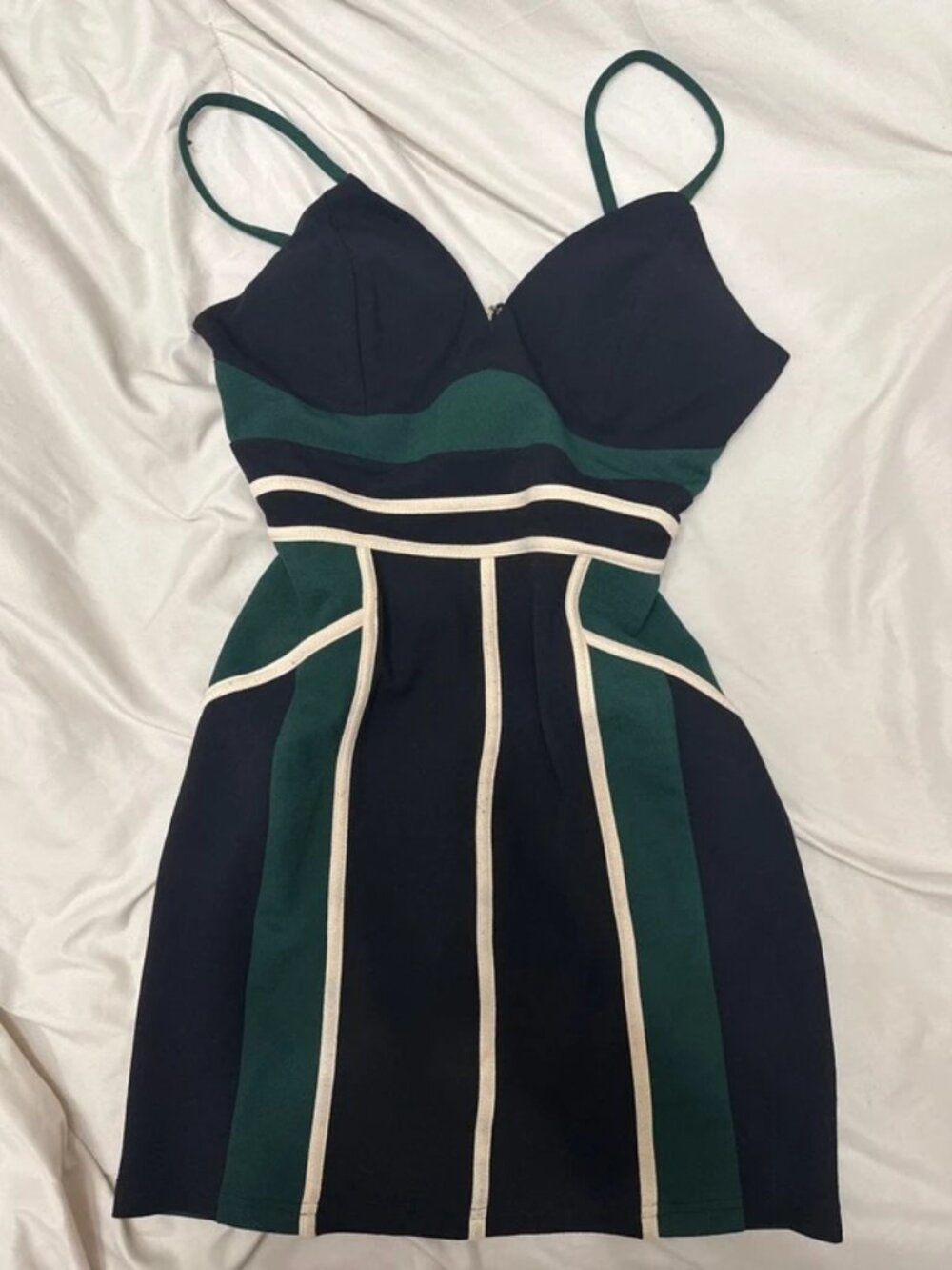 Green/cream/black dress